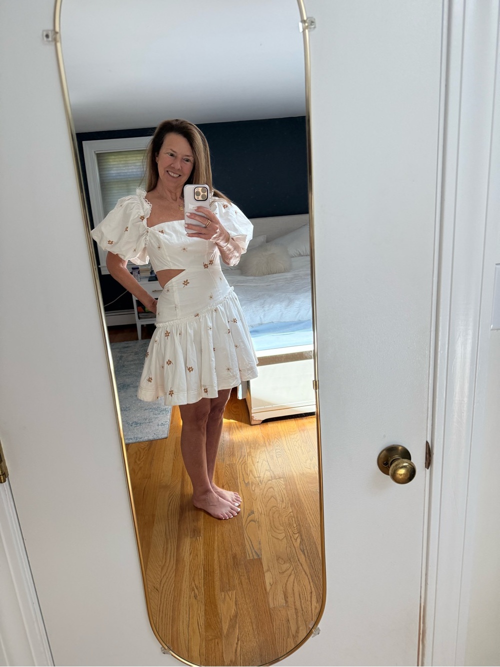 Anthropologie White Floral Eyelet Puff-Sleeve Mini Dress